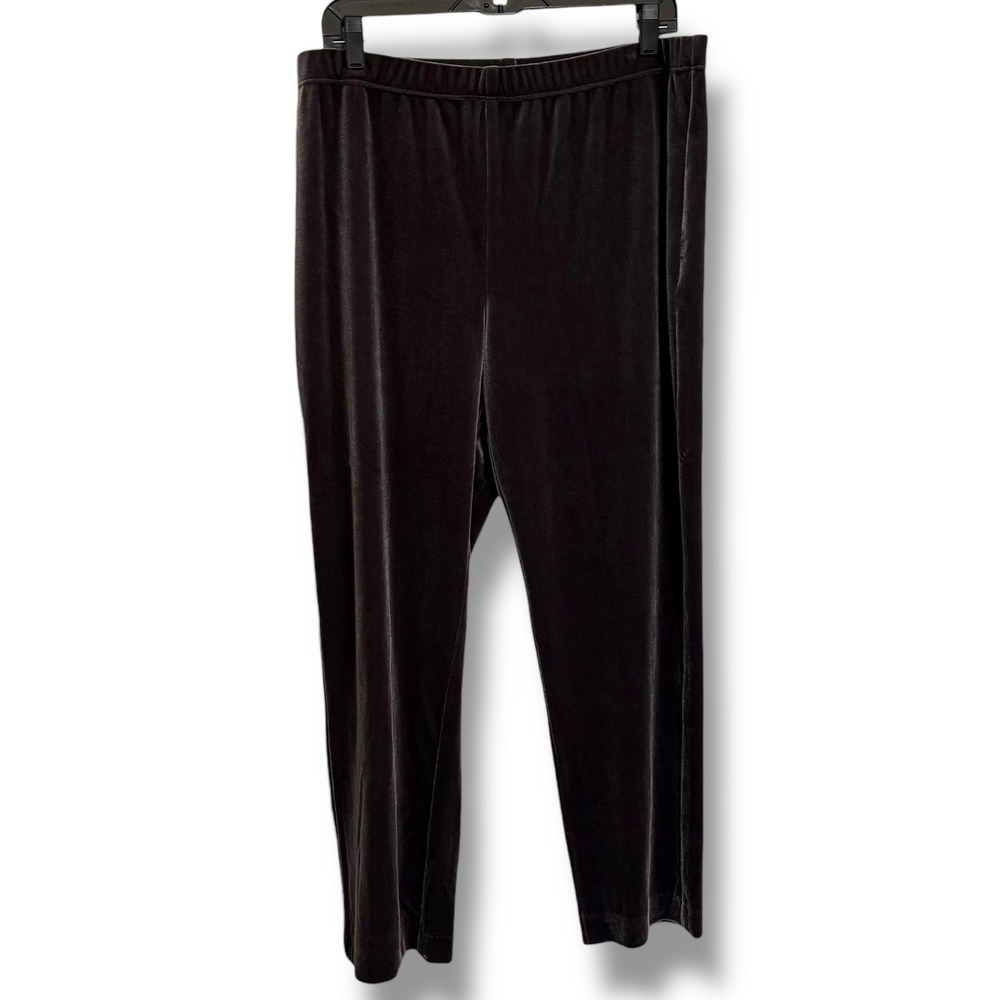 Chicos Travelers Collection Gray Velvet Straight Leg‎ Pants Elastic Waist 2 L 12